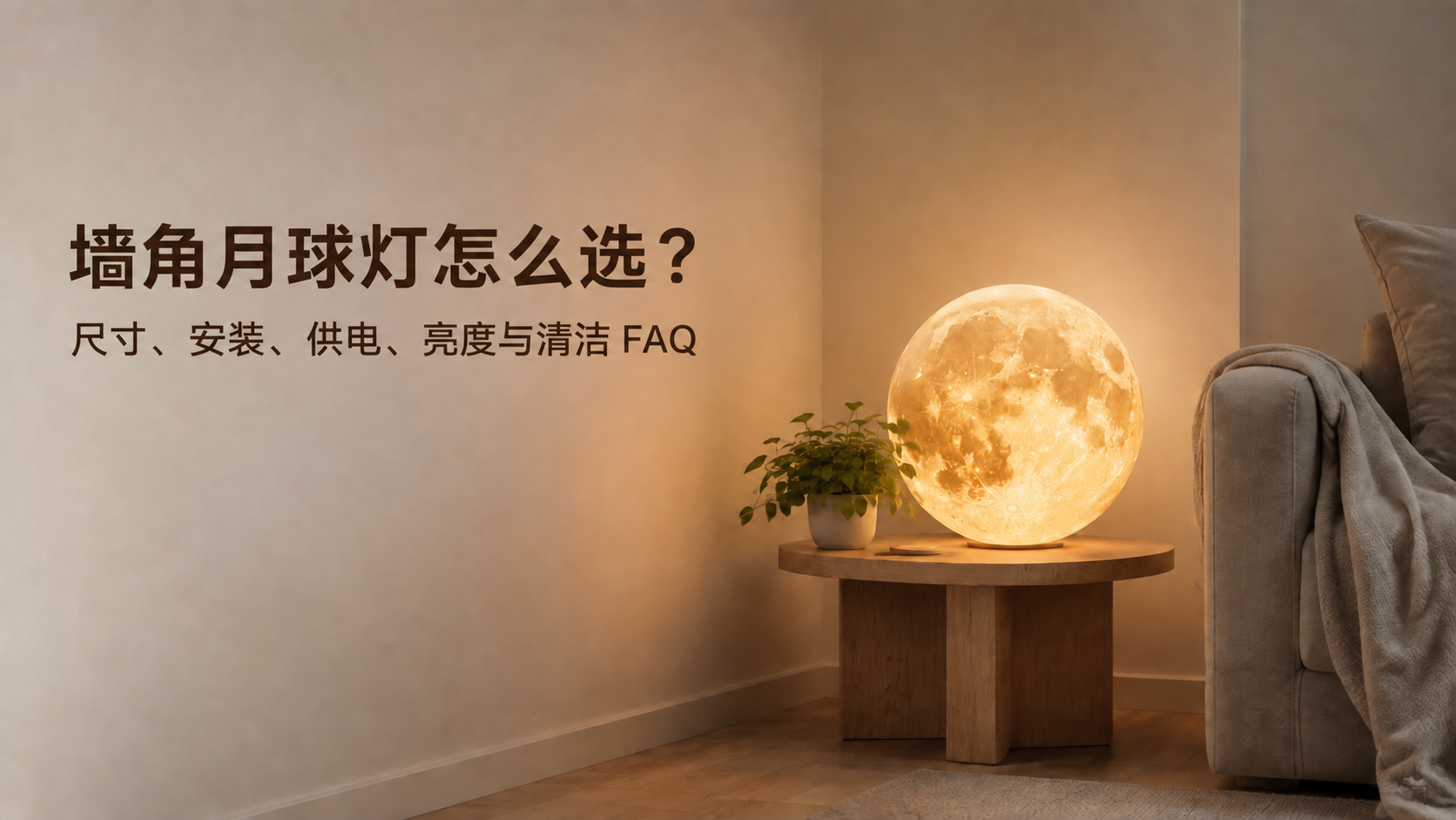 墙角月球灯怎么选？尺寸、安装、供电、亮度与清洁 FAQ